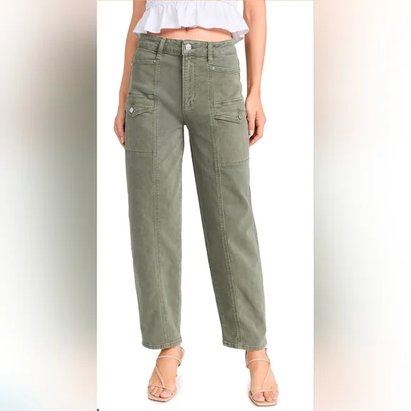 Paige Alexis Cargo High Rise Barrel Leg Jean In Ivy Green. NWT. Size 28 - Picture 8 of 10